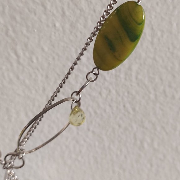 Long Slip On Green Color Green Beads Silver Necklace Chains - Picture 8 of 8